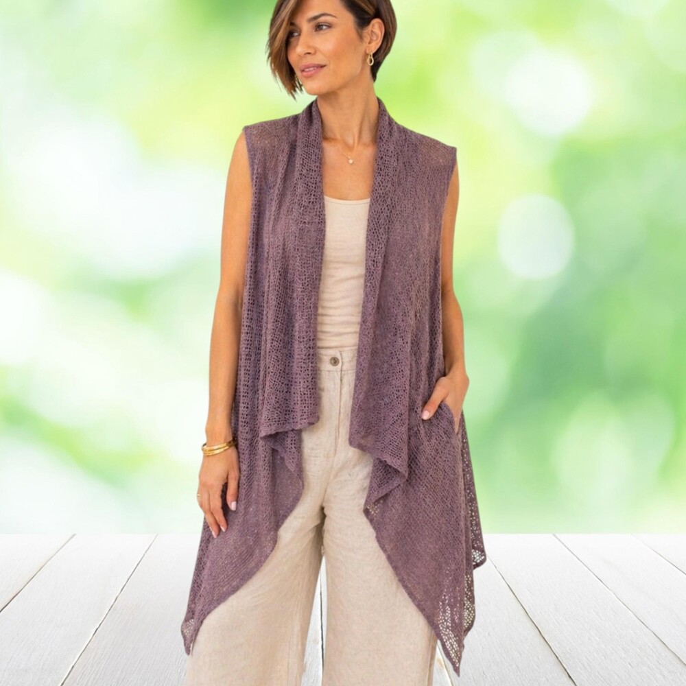 New KAVITA2 Hand Loomed Vest Mesh Boucle Lagenlook Purple Layering OS Fits 8-16